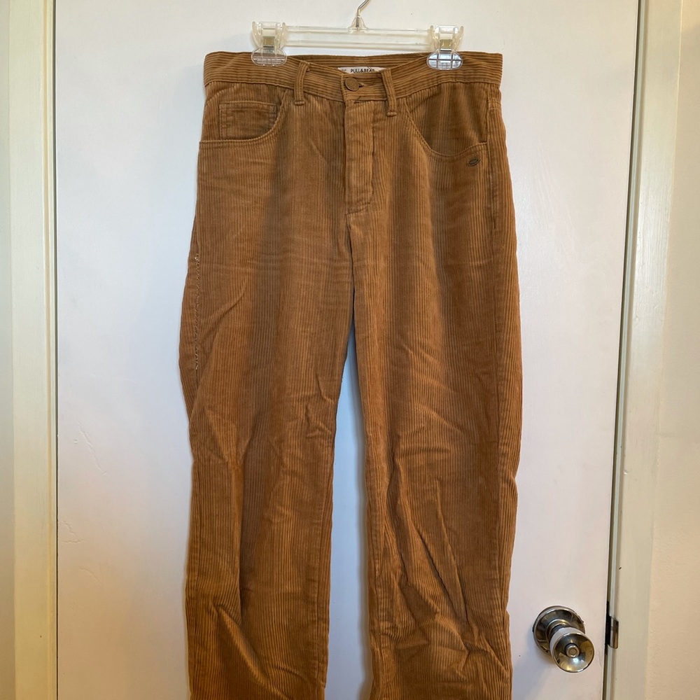 Caramel Corduroy Straight Leg Mid Rise Jeans